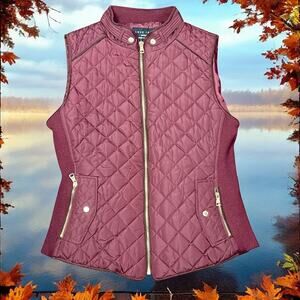 Love Tree Women’s Quilted Puffer Vest Size M Wine Red Gold Zippers Lightweight